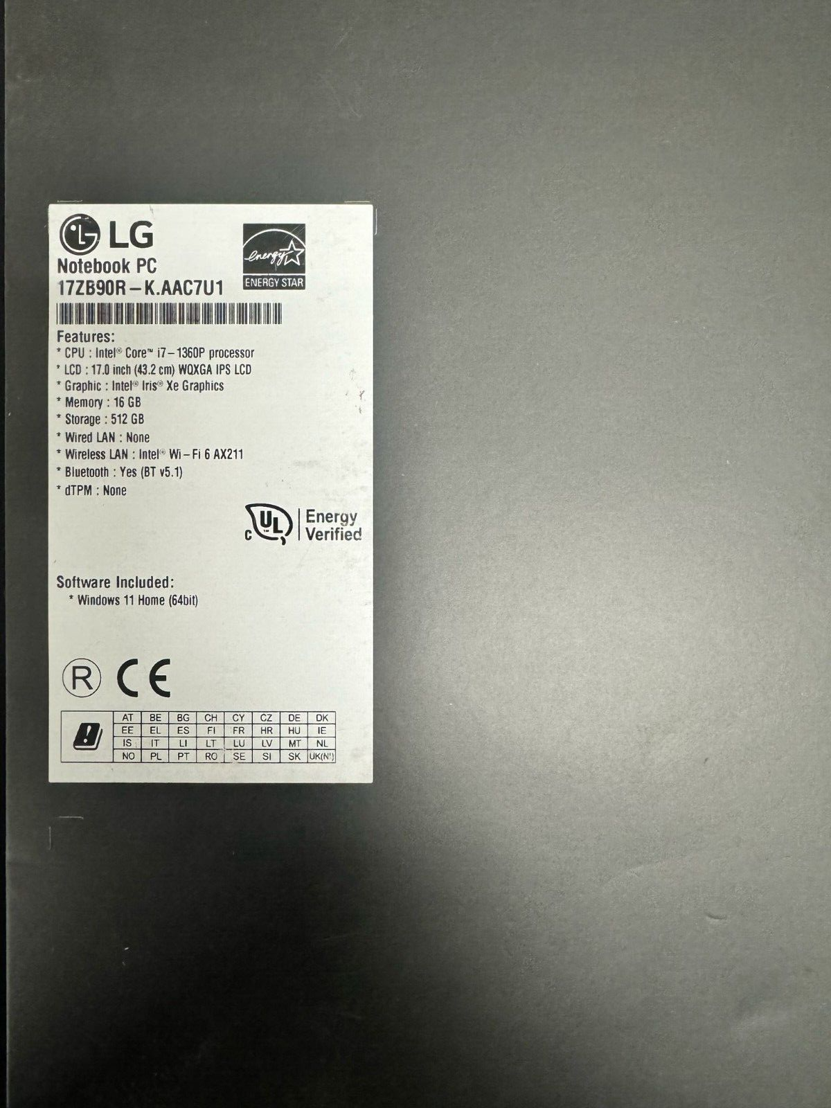 Open Box - LG Gram 2023 17ZB90R-K.AAC7U1 Intel EVO Core i7-1360P 512GB 17" WQXGA